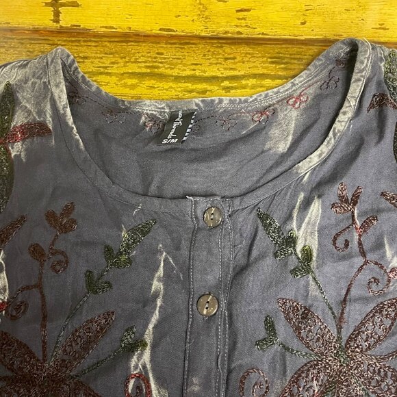 Sacred Threads Tie Dye Embroidered Floral Tiered Dress SM/MED Boho Artsy Hippie - Picture 3 of 8